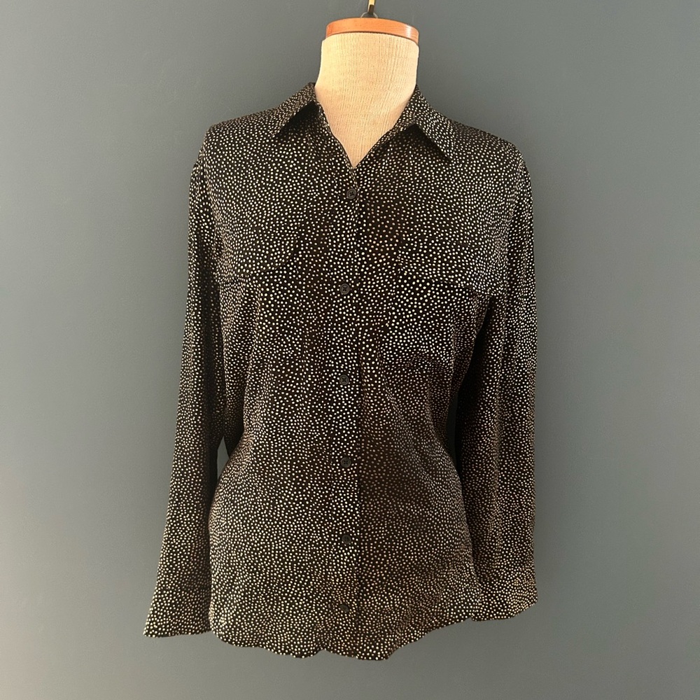 Equipment Black and Gold Polka Dot Shirt